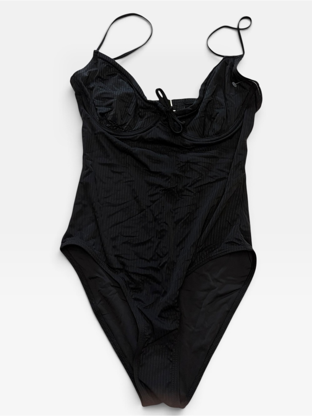 YMI Black Ribbed Underwire One Piece Swimsuit Size M NWT